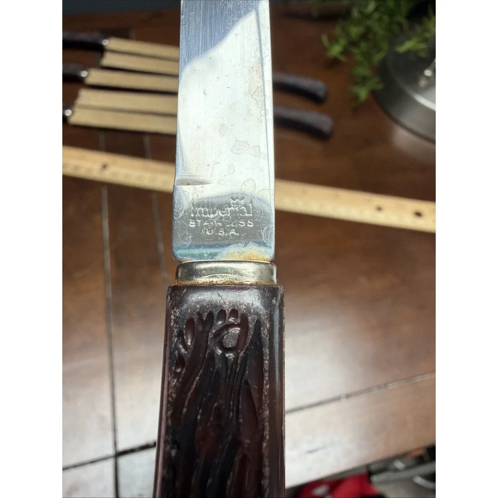 Imperial Stainless Steak Knife Lot Of 6 Vintage Brown Handle 4 Inch